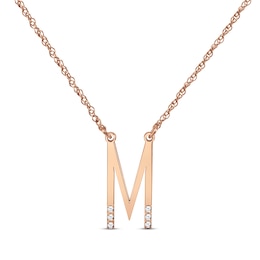 Diamond Six-Stone 1/20 ct tw Block Initial Necklace 14K Rose Gold 18"