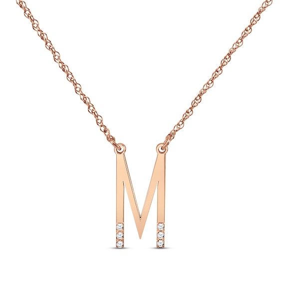 Diamond Six-Stone 1/20 ct tw Block Initial Necklace 14K Rose Gold 18"