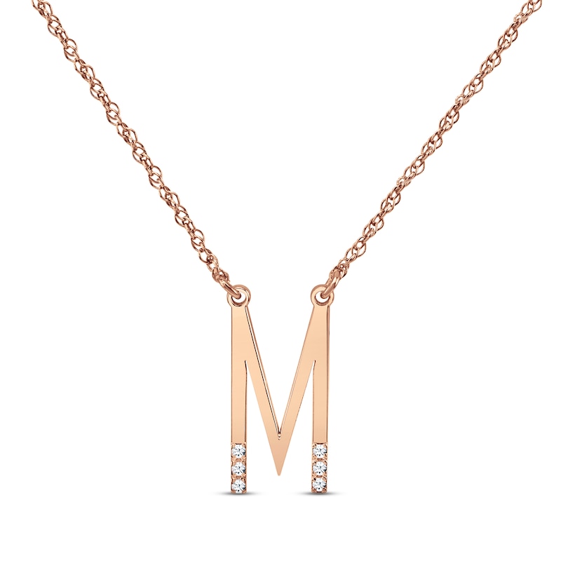 Main Image 1 of Diamond Six-Stone 1/20 ct tw Block Initial Necklace 14K Rose Gold 18&quot;