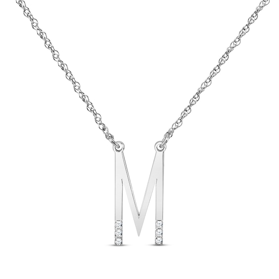 Diamond Six-Stone 1/20 ct tw Block Initial Necklace 14K White Gold 18"