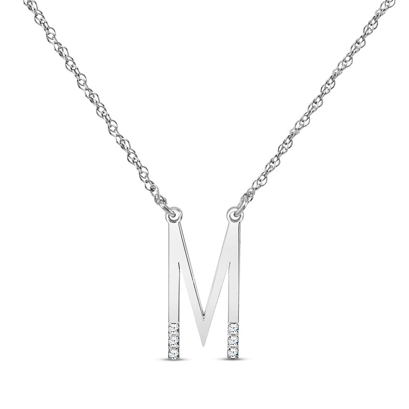Main Image 1 of Diamond Six-Stone 1/20 ct tw Block Initial Necklace 14K White Gold 18&quot;