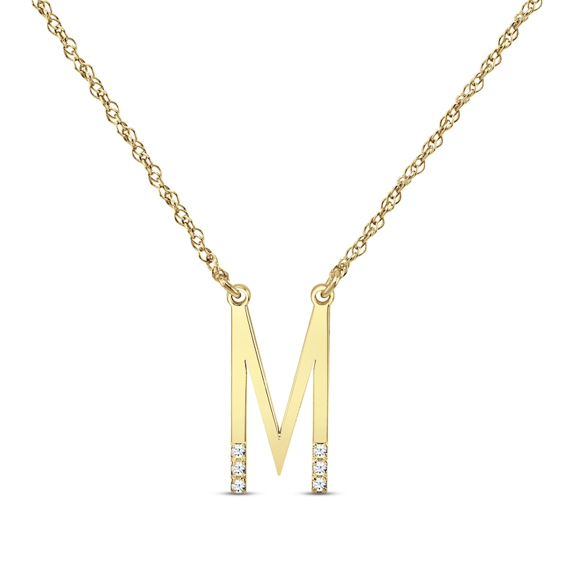 Main Image 1 of Diamond Six-Stone 1/20 ct tw Block Initial Necklace 14K Yellow Gold 18&quot;