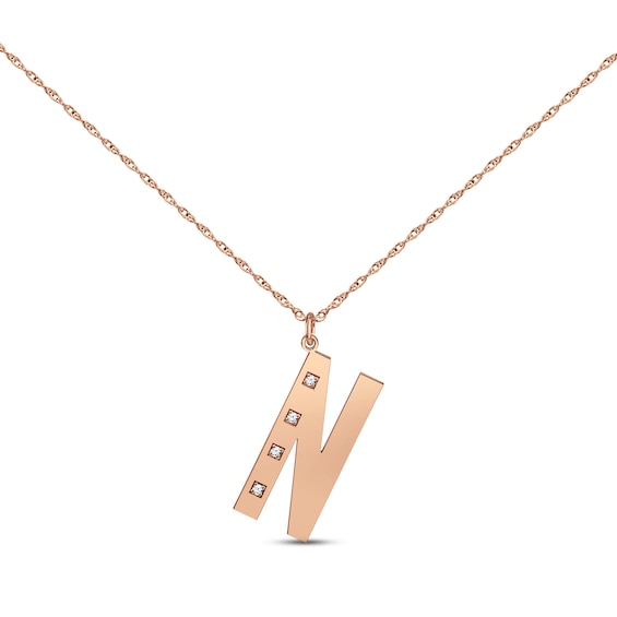 Diamond Initial 1/20 ct tw Necklace 14K Rose Gold 18"