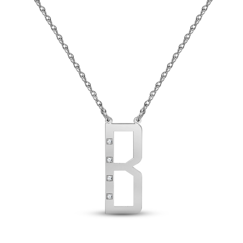 Main Image 1 of Diamond Block Initial 1/20 ct tw Necklace 10K White Gold 18"