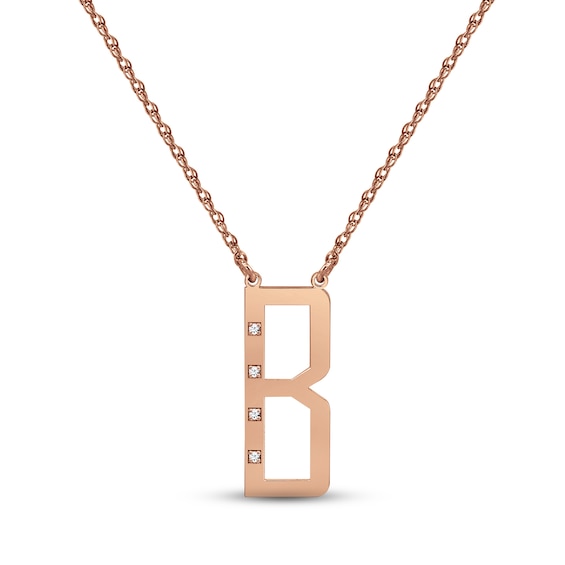 Diamond Block Initial 1/20 ct tw Necklace 14K Rose Gold 18"