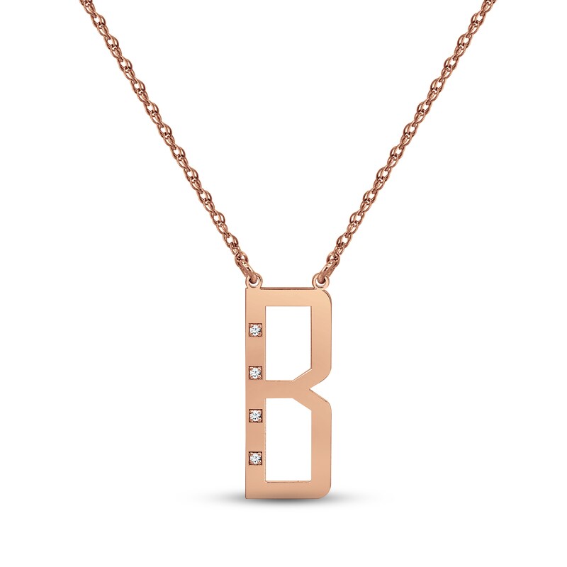 Main Image 1 of Diamond Block Initial 1/20 ct tw Necklace 14K Rose Gold 18&quot;
