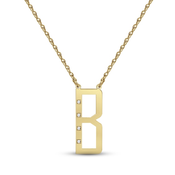 Diamond Block Initial 1/20 ct tw Necklace 14K Yellow Gold 18"