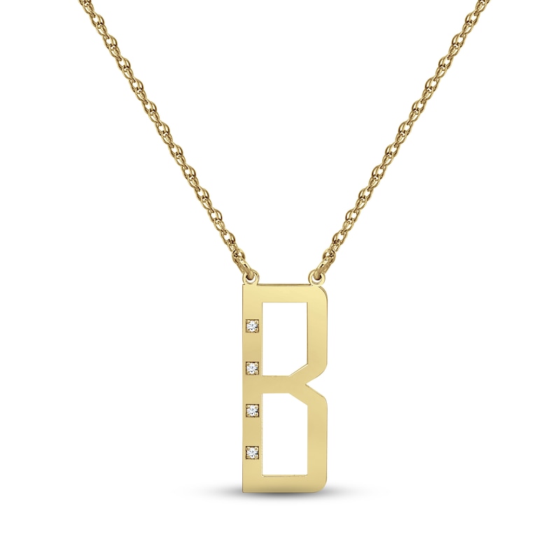 Diamond Block Initial 1/20 ct tw Necklace 14K Yellow Gold 18"