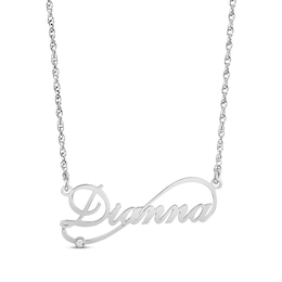Diamond Infinity Script Name Necklace 14K White Gold 18"