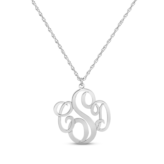 Monogram Necklace 14K White Gold 18"