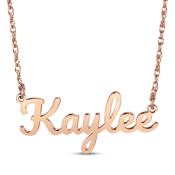 Large Script Name Necklace 14K Rose Gold 18"