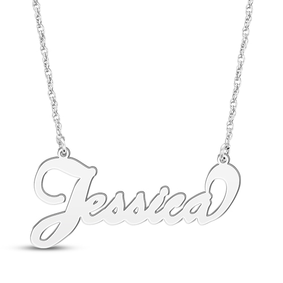 Bubble Script Name Necklace 10K White Gold 18"