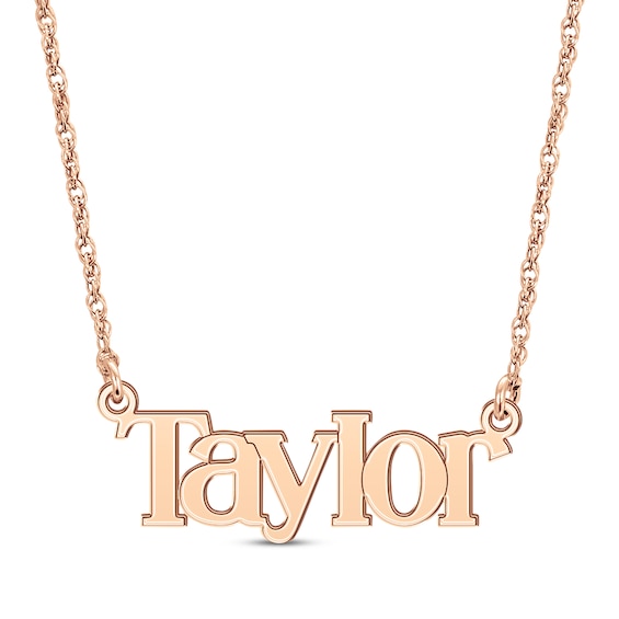 Block Font Name Necklace 14K Rose Gold 18"