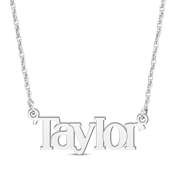 Block Font Name Necklace 14K White Gold 18"