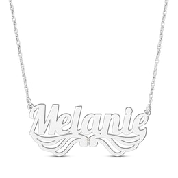 Diamond Wing Name Necklace 10K White Gold 18"