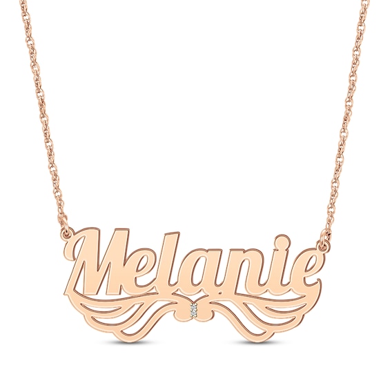 Diamond Wing Name Necklace 14K Rose Gold 18"