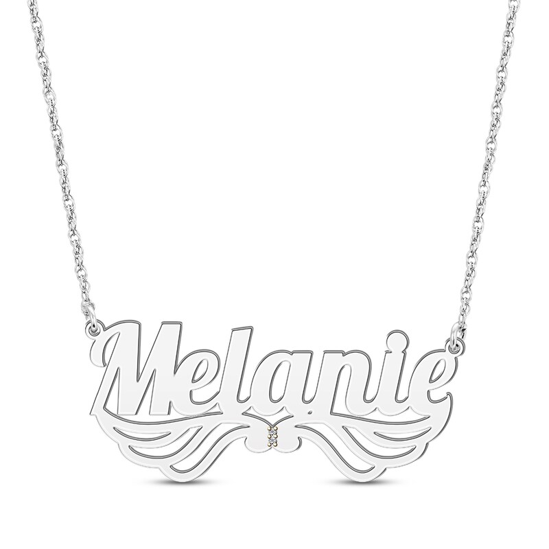 Main Image 1 of Diamond Wing Name Necklace 14K White Gold 18&quot;