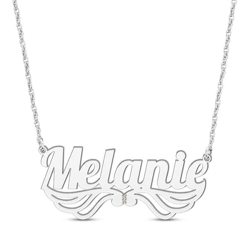 Diamond Wing Name Necklace Sterling Silver 18"