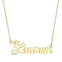Diamond Crown Script Name Necklace 10K Yellow Gold 18"