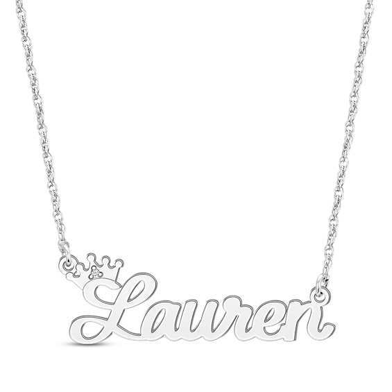 Diamond Crown Script Name Necklace Sterling Silver 18"