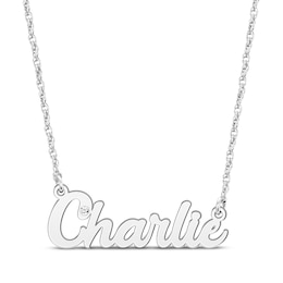 Diamond Bezel Script Name Necklace 10K White Gold 18"