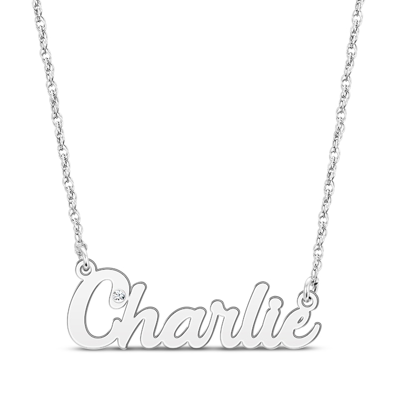 Main Image 1 of Diamond Bezel Script Name Necklace 10K White Gold 18&quot;