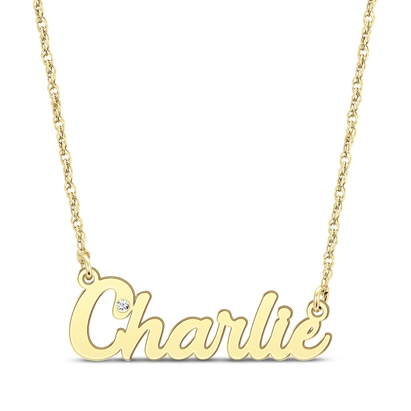 Main Image 1 of Diamond Bezel Script Name Necklace 10K Yellow Gold 18&quot;
