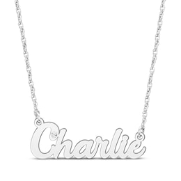 Diamond Bezel Script Name Necklace 14K White Gold 18"