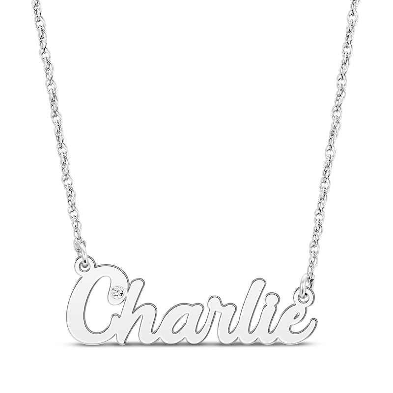 Main Image 1 of Diamond Bezel Script Name Necklace 14K White Gold 18&quot;