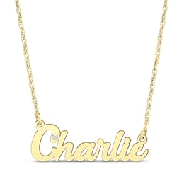 Diamond Bezel Script Name Necklace 14K Yellow Gold 18"