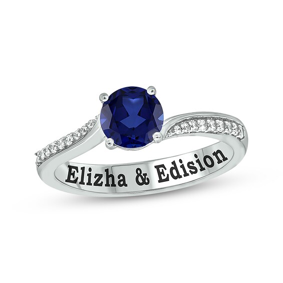 Blue Lab-Created Sapphire & Diamond Promise Ring 1/10 ct tw Sterling Silver