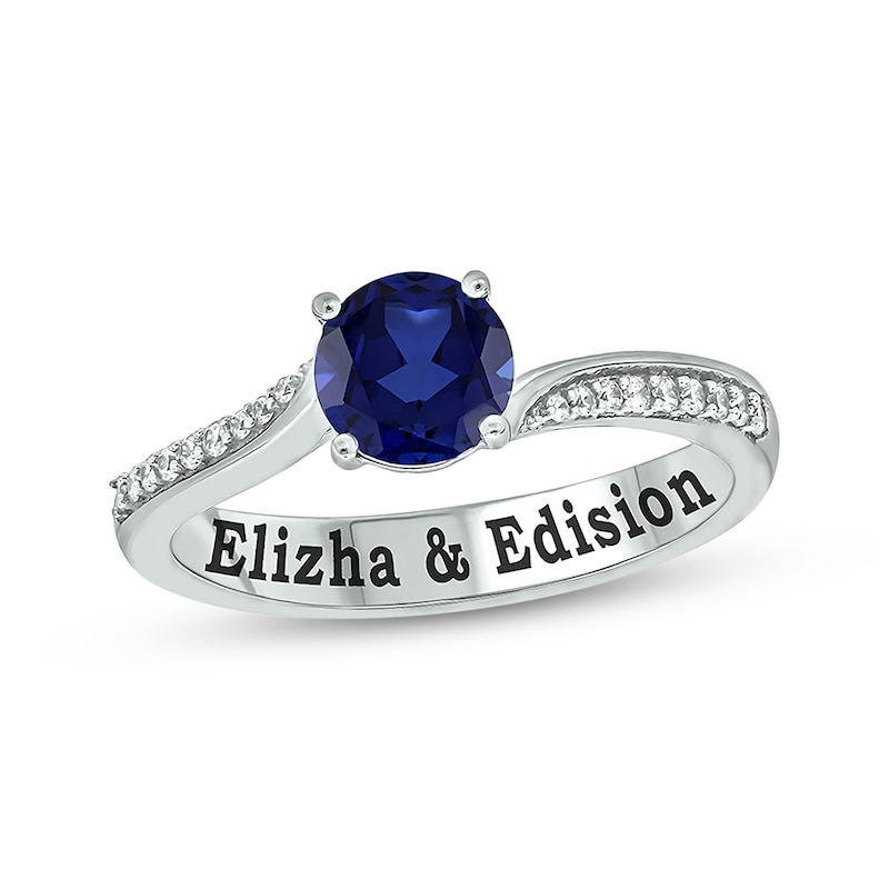 Main Image 1 of Blue Lab-Created Sapphire & Diamond Promise Ring 1/10 ct tw Sterling Silver