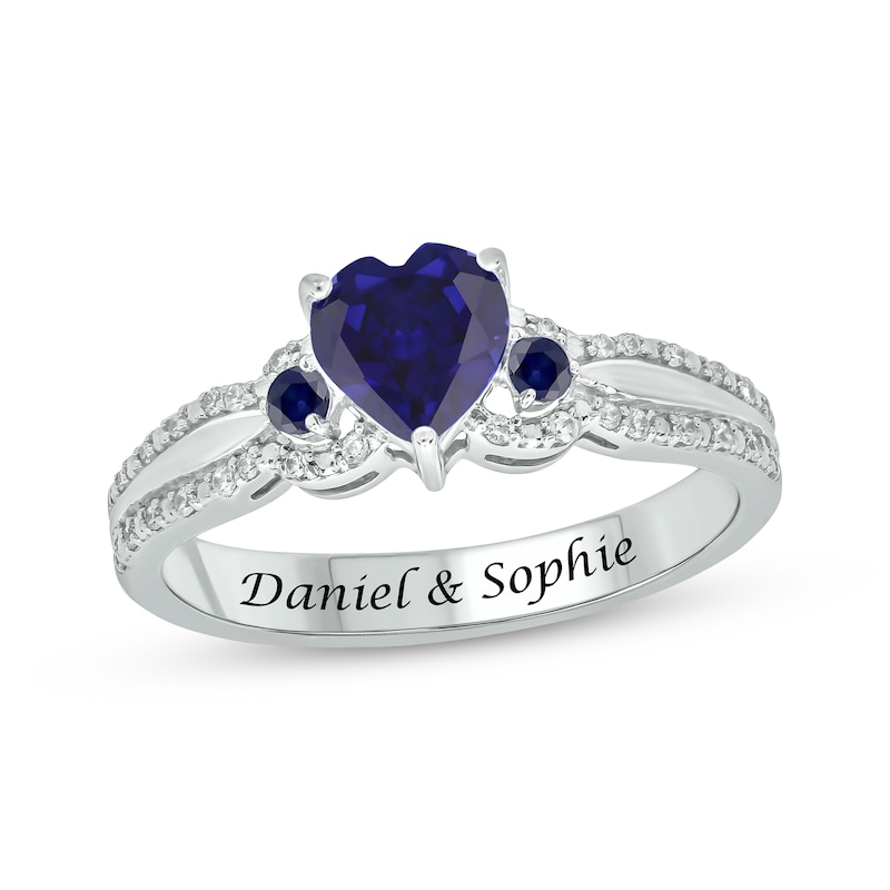 1/4 Carat Created Blue Sapphire Heart Ring Rhodium on Sterling Silver