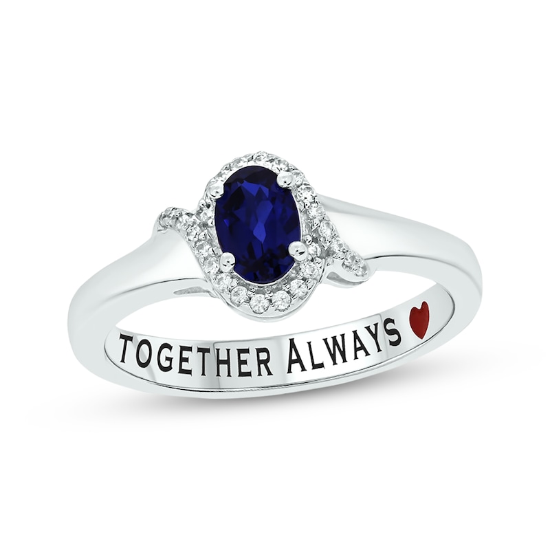 Oval-Cut Blue Lab-Created Sapphire & Diamond Promise Ring 1/10 ct tw Sterling Silver