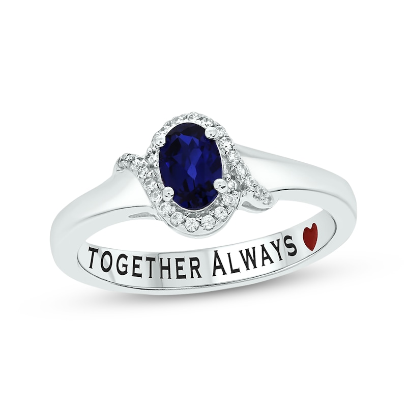 Main Image 1 of Oval-Cut Blue Lab-Created Sapphire & Diamond Promise Ring 1/10 ct tw Sterling Silver