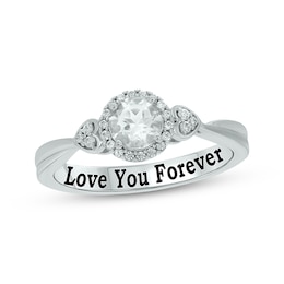 White Lab-Created Sapphire & Diamond Heart Detail Promise Ring 1/10 ct tw Sterling Silver