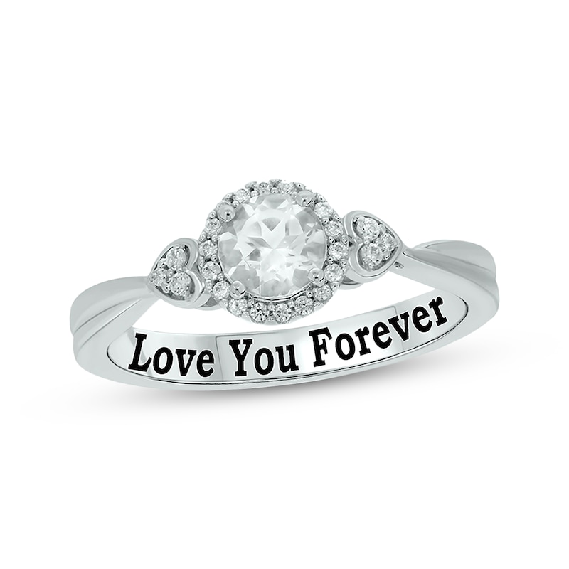 Main Image 1 of White Lab-Created Sapphire & Diamond Heart Detail Promise Ring 1/10 ct tw Sterling Silver