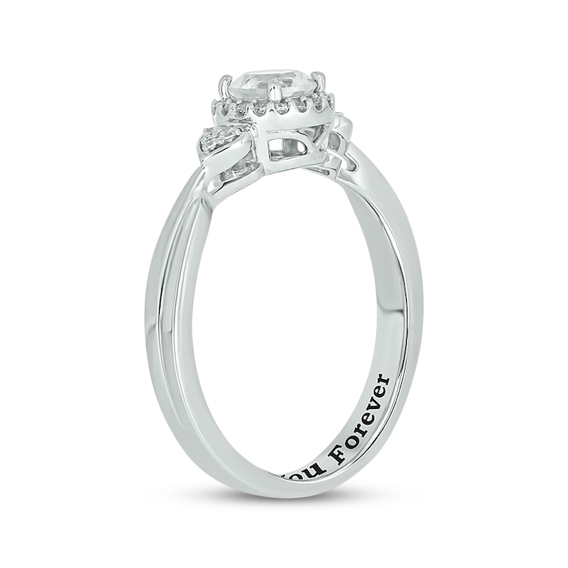 Main Image 2 of White Lab-Created Sapphire & Diamond Heart Detail Promise Ring 1/10 ct tw Sterling Silver