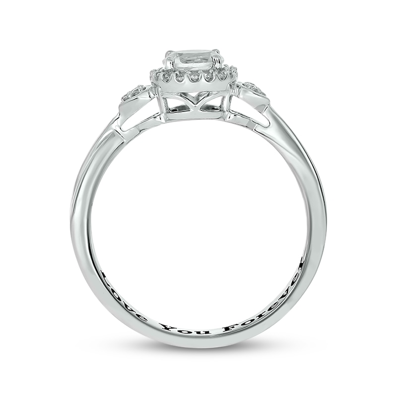 Main Image 3 of White Lab-Created Sapphire & Diamond Heart Detail Promise Ring 1/10 ct tw Sterling Silver