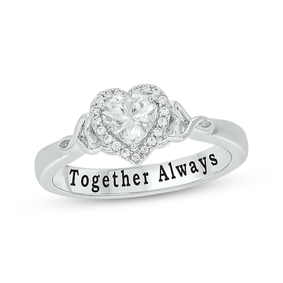 Heart-Shaped White Lab-Created Sapphire & Diamond Promise Ring 1/15 ct tw Sterling Silver