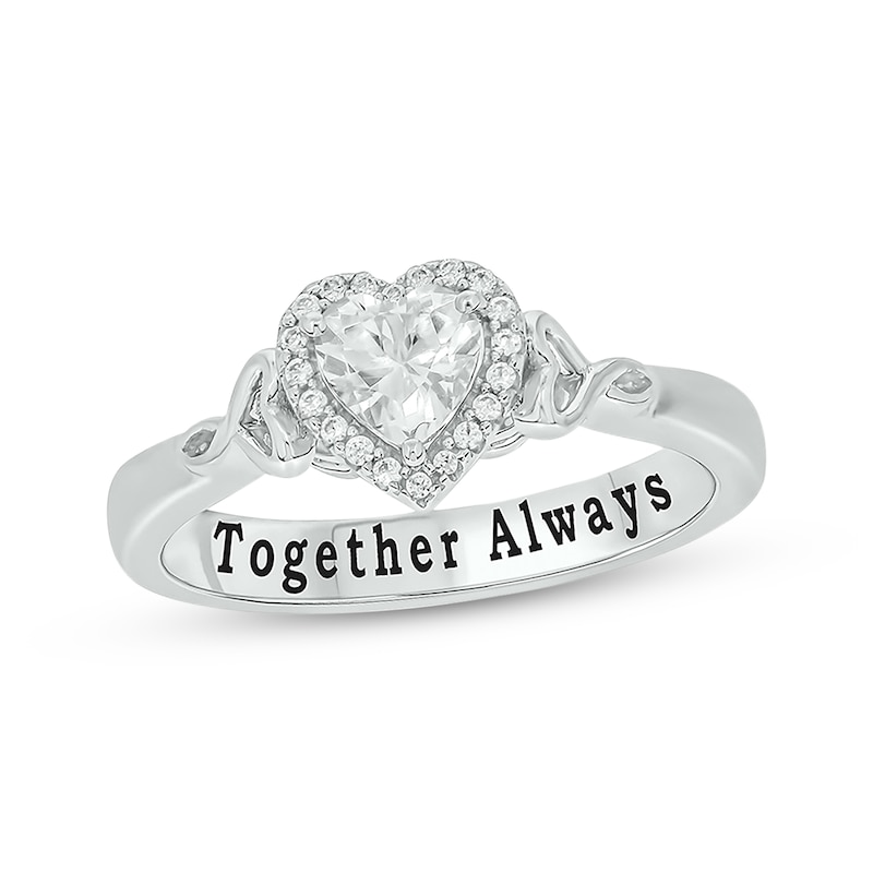 Main Image 1 of Heart-Shaped White Lab-Created Sapphire & Diamond Promise Ring 1/15 ct tw Sterling Silver
