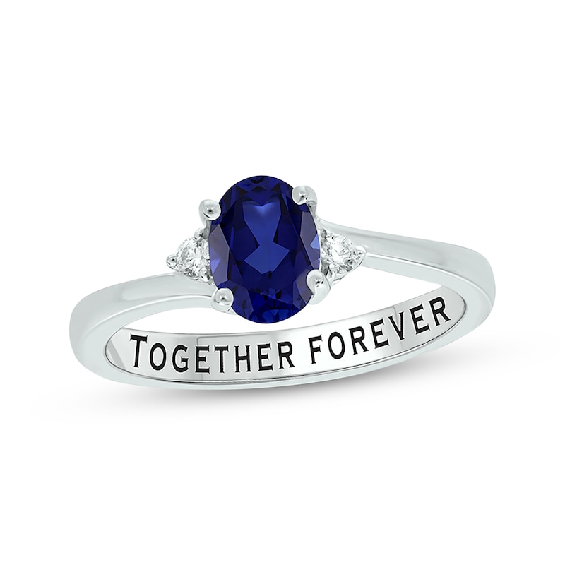 Oval-Cut Blue Lab-Created Sapphire & Diamond Promise Ring 1/20 ct tw Sterling Silver