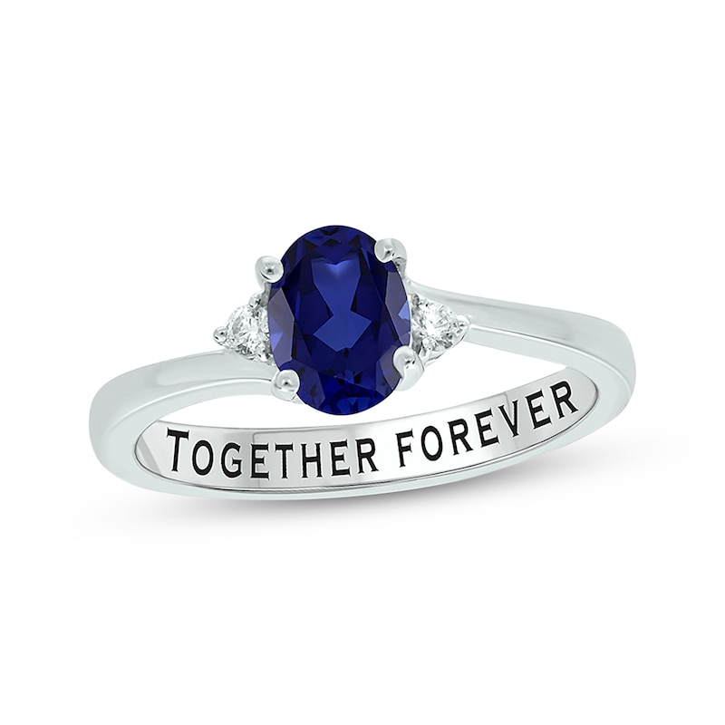 Main Image 1 of Oval-Cut Blue Lab-Created Sapphire & Diamond Promise Ring 1/20 ct tw Sterling Silver