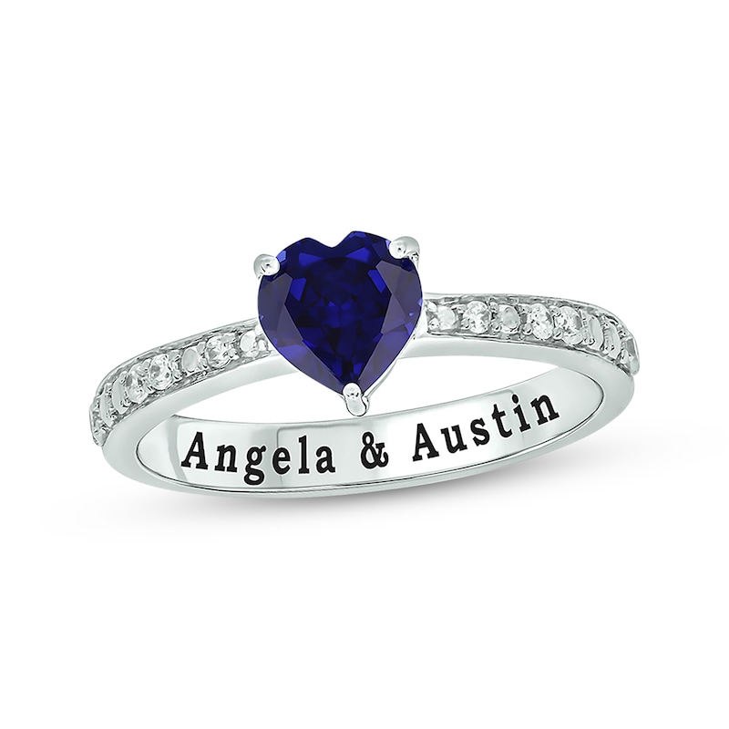 Main Image 1 of Heart-Shaped Blue Lab-Created Sapphire & Diamond Promise Ring 1/10 ct tw Sterling Silver