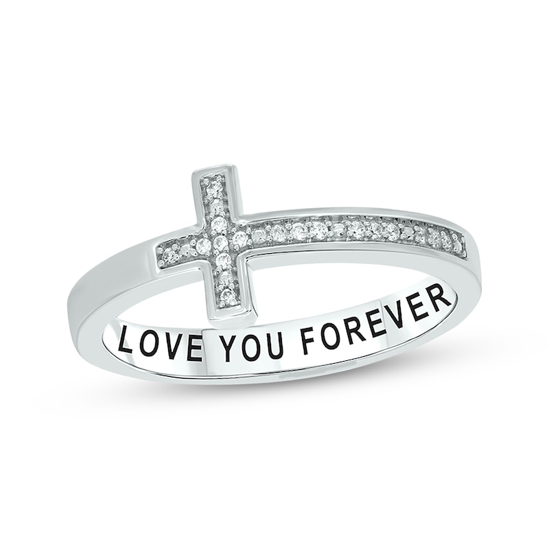 Diamond Horizontal Cross Promise Ring 1/20 ct tw Sterling Silver