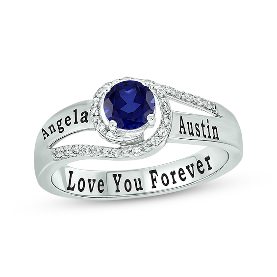 Blue Lab-Created Sapphire & Diamond Swirl Bypass Promise Ring 1/10 ct tw Sterling Silver