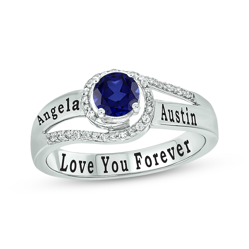 Main Image 1 of Blue Lab-Created Sapphire & Diamond Swirl Bypass Promise Ring 1/10 ct tw Sterling Silver