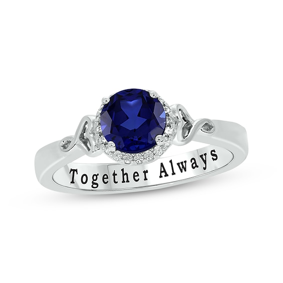 Blue Lab-Created Sapphire & Diamond Hearts Promise Ring 1/15 ct tw Sterling Silver