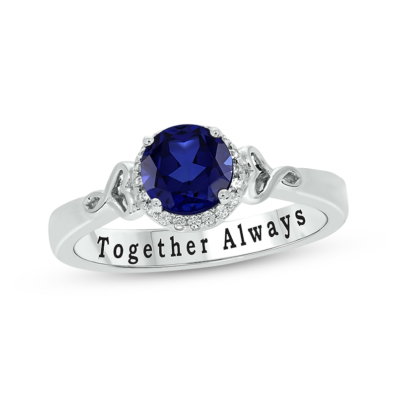 Main Image 1 of Blue Lab-Created Sapphire & Diamond Hearts Promise Ring 1/15 ct tw Sterling Silver