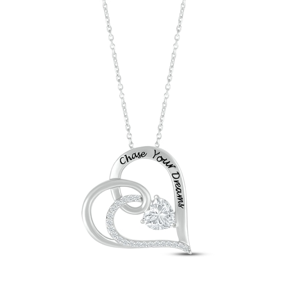 Heart-Shaped & Round-Cut White Lab-Created Sapphire Heart Necklace Sterling Silver 18”